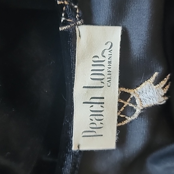 Peach Love black velvet long dress gold embroidered pineapples-S - Picture 6 of 8